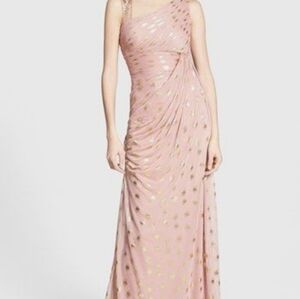 Like New Adrian Papell Gold Foil Dot Asymmetrical Dress